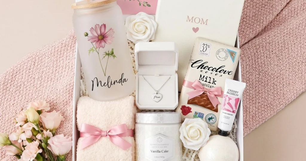 Personalized gifts for mom including custom jewelry, photo gifts, and engraved keepsakes
